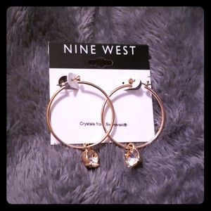 Nine West Rose Gold Hoops w/ Swarovski crystal NWT